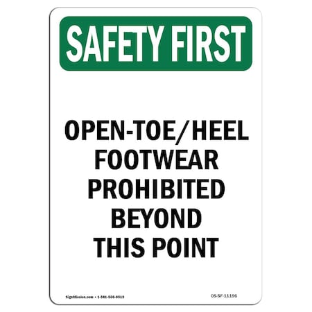 Signmission OSHA Sign, Open-Toe Heel Footwear Prohibited, 14in X 10in Rigid Plastic, 10" W, 14" H, Portrait OS-SF-P-1014-V-11196